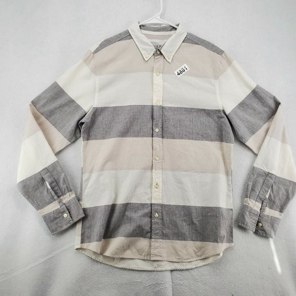 GUESS Shirt Men's Long Sleeve Striped Casual Button Up Oxford White Tan Large - Picture 12 of 12